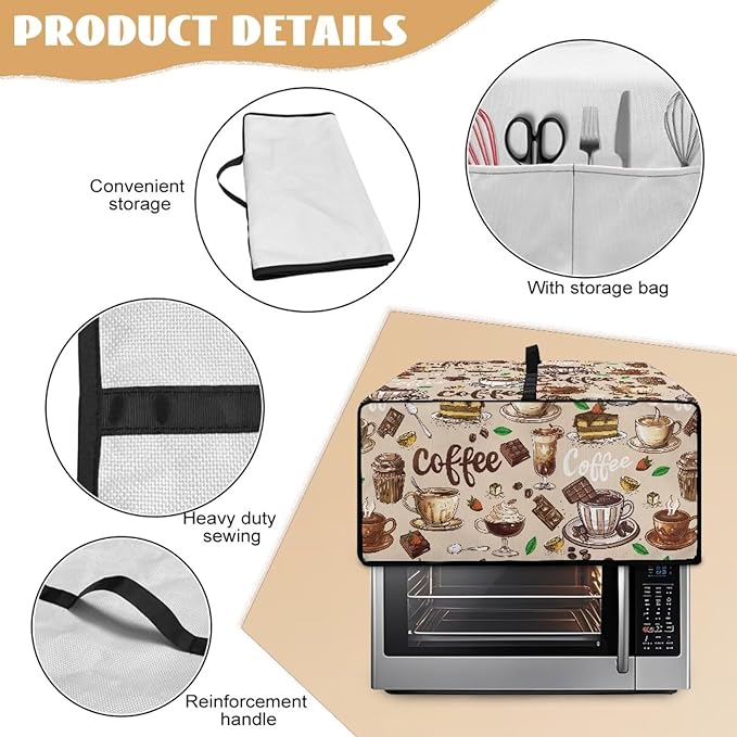 Toaster Oven Heat-Resistant Modern Toaster Oven Heavy Duty Dust-proof Microwave Cover with Storage Side Pockets Protects from Appliances Spills Stain Coffee Dessert