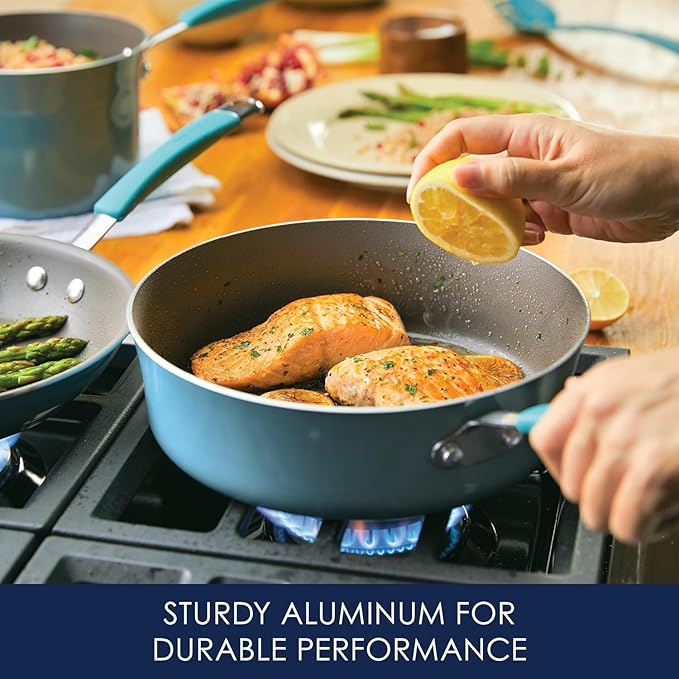 Rachael Ray Cucina Nonstick Cookware Pots and Pans Set 12 Piece Agave Blue