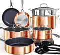 Deluxe DUXANO 14PC Healthy Pots and Pan With 9H Anti-scratch Coating 2-Layer Non-Stick Ceramic&ampPFAS Free Sensitively&ampEvenly Induction Cooking Enhanced Flavor with Infrared Cookware Dishwas