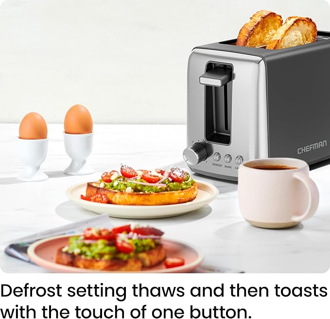 Chefman 2 Slice Toaster 7 Shade Settings Removable Crumb Tray Thick Bread and Bagel Toaster with Defrost and Cancel Buttons – Black