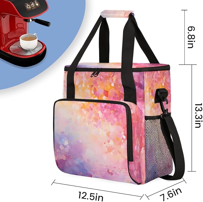 Glitter Coffee Maker Carrying Bag Pink Marble Portable Travel Storage Tote Bag Compatible with K-Mini or K-Mini Plus Single Serve Coffee Brewer Carrying Case with Multiple Pockets &amp Shoulder Str