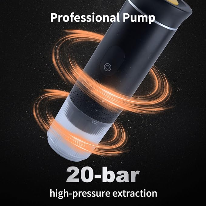 Portable Coffee Maker Espresso Travel Machine – Self-Heating Electric Espresso Maker Compatible with Ground Coffee Ideal for Travel Camping Office