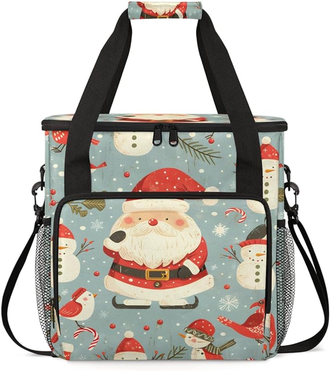 Fantastic Santa Claus Coffee Maker Carrying Bag Watercolor Santa Claus Travel Storage Bag Compatible with K-Mini or K-Mini Plus Single Serve Coffee Brewer Carrying Case with Pockets &amp Shoulder S