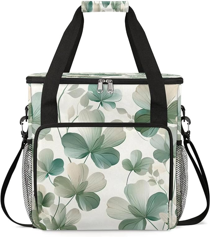 Fresh Leaves Print Coffee Maker Carrying Bag Compatible with K-Mini or K-Mini Plus Portable Single Cup Coffee Maker Case with Pockets for K Cup Pods