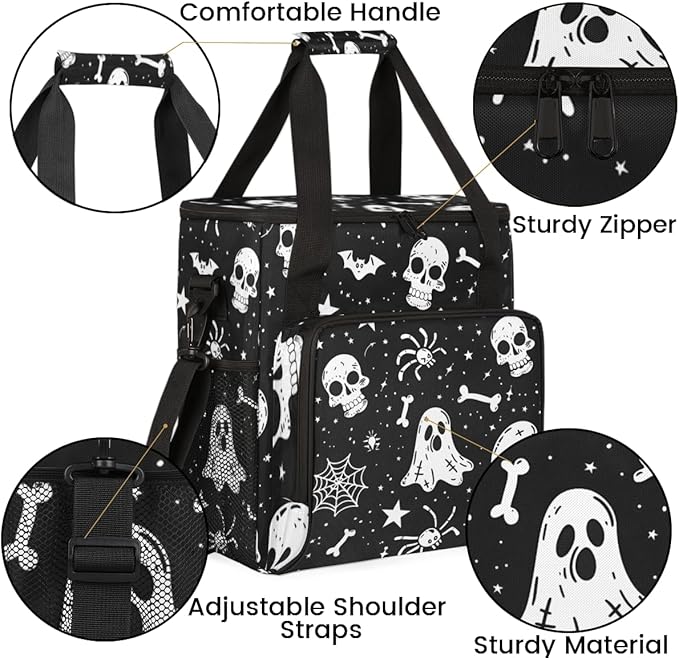 Ghosts Spiders Pumpkins Coffee Maker Carrying Bag Travel Storage Bag Compatible with K-Mini or K-Mini Plus Single Serve Coffee Brewer Carrying Case with Multiple Pockets &amp Shoulder Strap