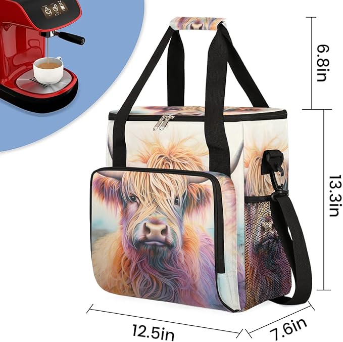 Coffee Maker Carrying Bag Highland Cow Single Cup Coffee Maker Travel Bag Compatible with Keurig K-Mini or K-Mini Plus Portable Storage Bag with Shoulder StrapAZ-196