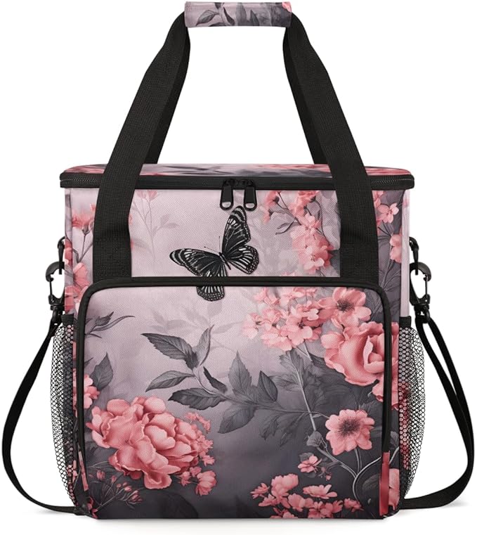 Flowers Butterfly Coffee Maker Carrying Bag Watercolor Butterfly Travel Storage Bag Compatible with K-Mini or K-Mini Plus Single Serve Coffee Brewer Carrying Case with Pockets &amp Shoulder Strap