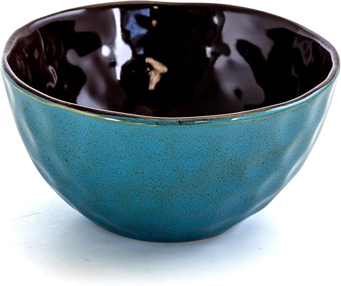 16 Piece Turquoise Stoneware Dinnerware Set – Textured Plates Bowls &amp Mugs for 4 Dishwasher &amp Microwave Safe