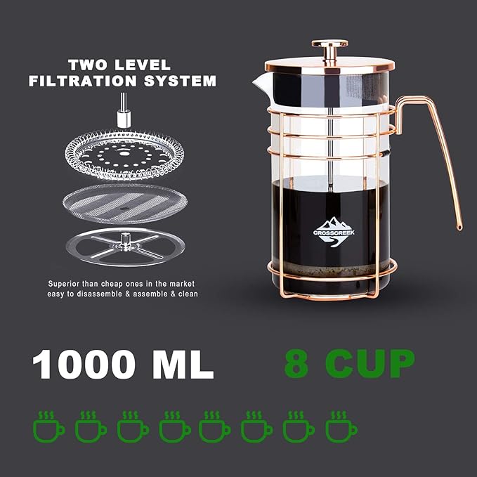 French Coffee Press Small Maker Manual Set Cafetera Tea Steel Filter Stainless Steel 34 Ounce/1 Liter 9917-C001-04