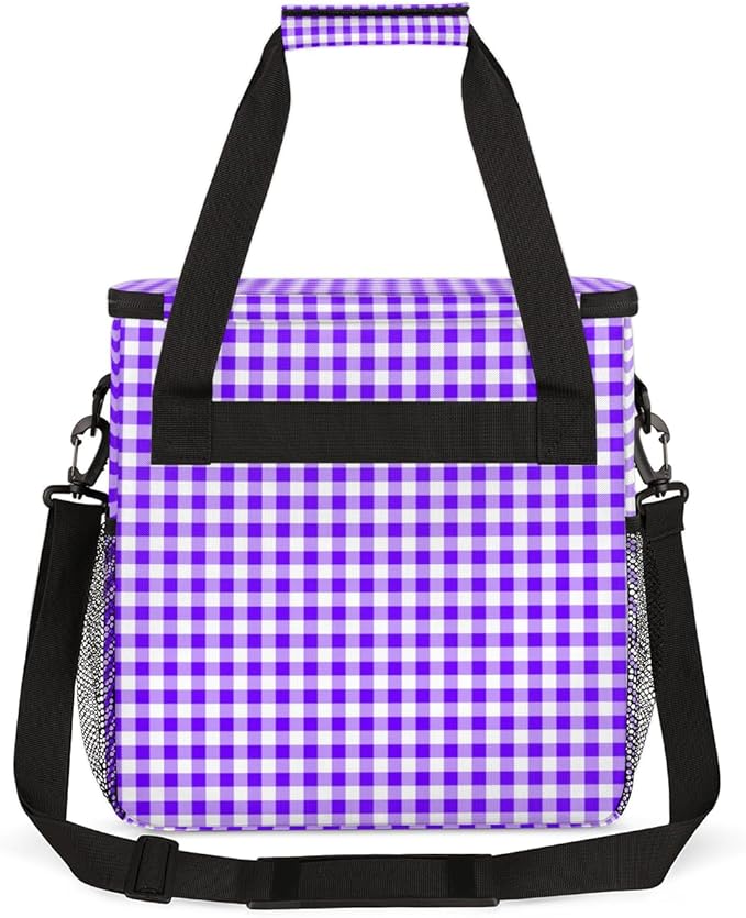 Purple Plaid Coffee Maker Carrying Bag Portable Travel Storage Tote Bag Compatible with K-Mini or K-Mini Plus Single Serve Coffee Brewer Carrying Case with Multiple Pockets &amp Shoulder Strap