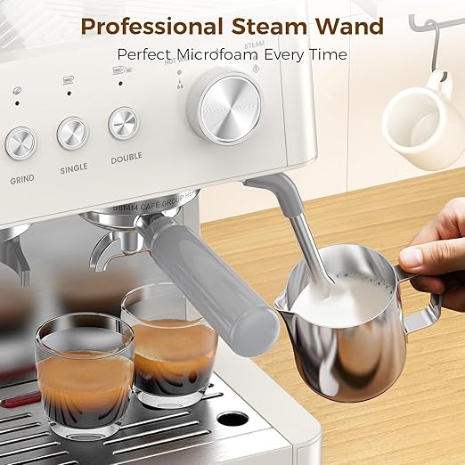 COWSAR 15-Bar Expresso Coffee Machines Commercial Espresso Machine with Grinder Milk Frother/Steam Wand &amp Tamping Tools for Cappuccino &amp Latte - White