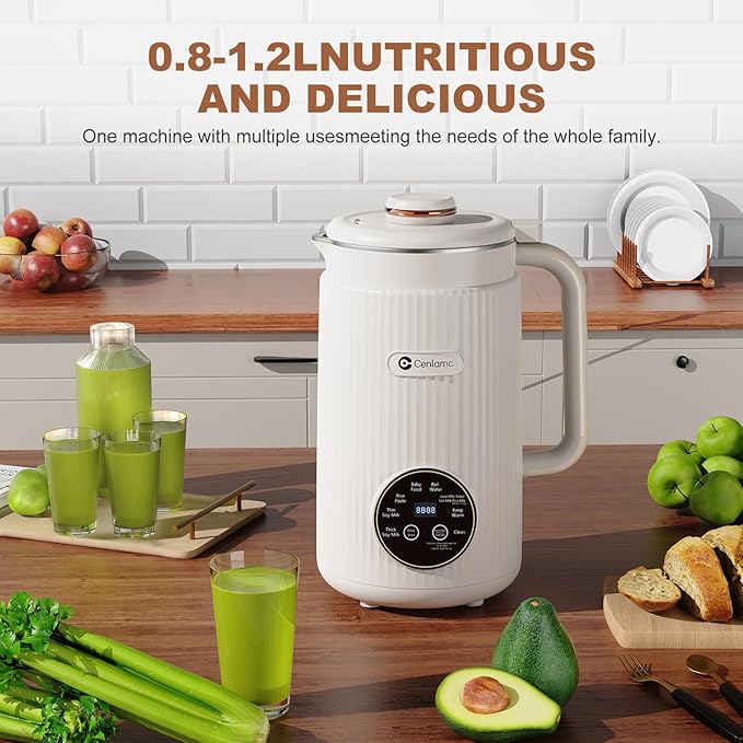 Nut Milk Maker35oz Automatic Homemade AlmondSoyOat Plant-Based MilkJuicewith 12 Blades/Self-Cleaning/12H Timer/Boil WaterWhite