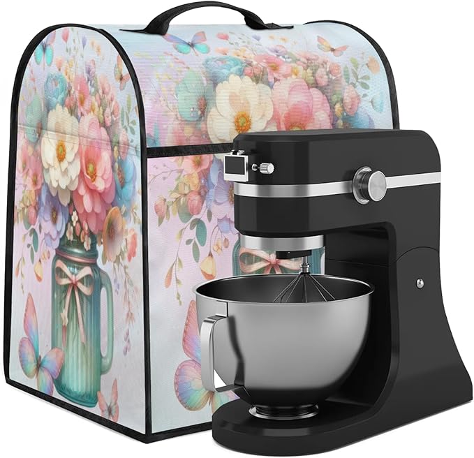 Kitchen Aid Mixer Cover Butterfly Color Flower Stand Mixer Cover Compatible with 6-8 Quarts Stand Mixers Dust Covers with Zipper Pocket Foldable Washable Kitchen Aid Organizer Bag