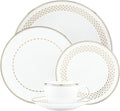 Kate Spade New York Richmont Road Dinnerware 5-Piece Place Setting White Bone China with Platinum and Gold Accents