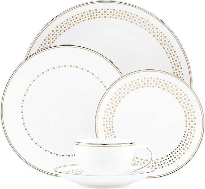 Kate Spade New York Richmont Road Dinnerware 5-Piece Place Setting White Bone China with Platinum and Gold Accents
