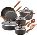 Rachael Ray Cucina Dishwasher Safe Hard Anodized Nonstick Cookware Pots and Pans Set 12 Piece Gray with Orange Handles