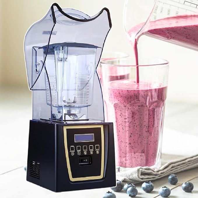 Professional Smoothie Blender 1800W Commercial Soundproof Quiet blender with Removable Soundproof Shield for Crushing Ice MilkShakes Puree Self-Cleaning110V