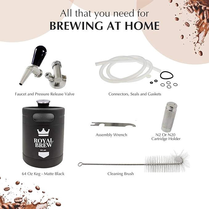 The Original Royal Brew Nitro Cold Brew Coffee Maker - Gift for Coffee Lovers - 64 oz Home Keg Nitrogen Gas System Coffee Dispenser Kit