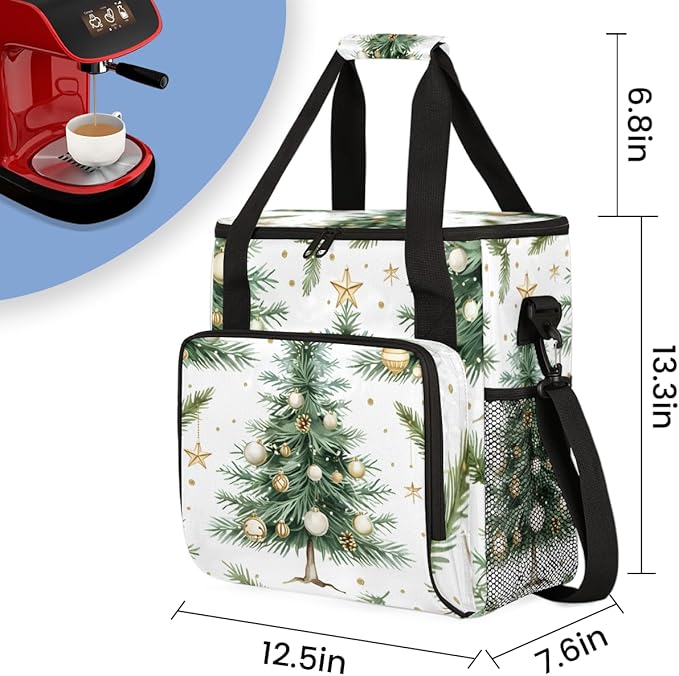 Oil Painting Tree Coffee Maker Carrying Bag Christmas Festivals Travel Storage Bag Compatible with K-Mini or K-Mini Plus Single Serve Coffee Brewer Carrying Case with Pockets &amp Shoulder Strap