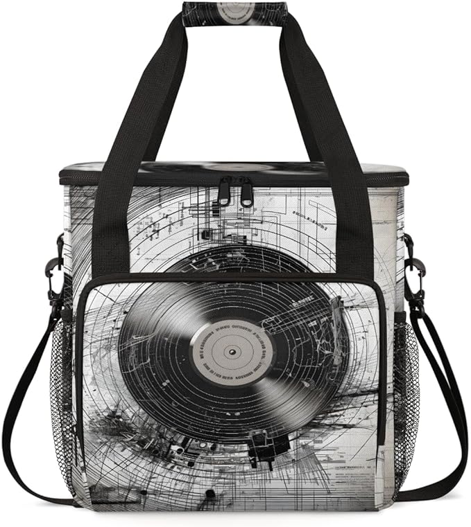 Black And White Records Coffee Maker Carrying Bag CD Travel Storage Bag Compatible with K-Mini or K-Mini Plus Single Serve Coffee Brewer Carrying Case with Multiple Pockets &amp Shoulder Strap