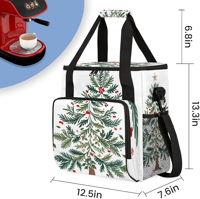 Cute Xmas Tree Coffee Maker Carrying Bag Portable Travel Storage Tote Bag Compatible with K-Mini or K-Mini Plus Single Serve Coffee Brewer Carrying Case with Multiple Pockets &amp Shoulder Strap