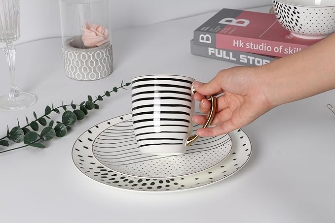 Plates and Bowls Sets for 4 16 piece Dinnerware Set Ceramic Plates and Bowls Set Round Dinner Set with Mugs Dishwasher Microwave Safe Dishware Sets Bone China Dinnerware Sets by KOKEN