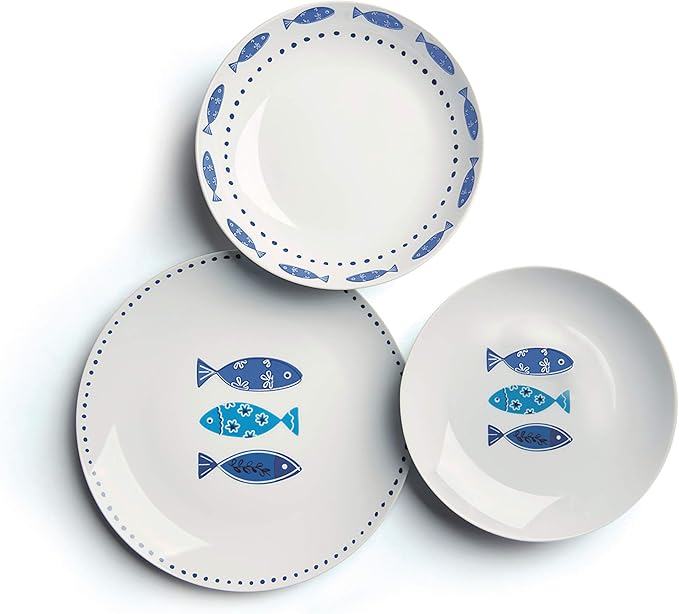 Excelsa Ocean 18 Pieces Dinnerware Set Porcelain 45 x 25 x 12 cm (White / Blue)