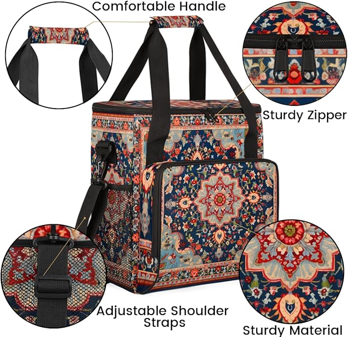 Retro Flower Coffee Maker Carrying Bag Rich Damask Travel Storage Bag Compatible with K-Mini or K-Mini Plus Single Serve Coffee Brewer Carrying Case with Multiple Pockets &amp Shoulder Strap
