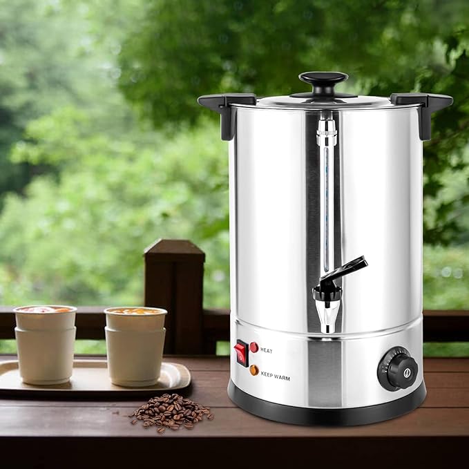 12L Commercial Coffee Maker Stainless Steel Electric Coffee Urns Coffee Percolator Electric Commercial Urn Drip Trays Hot Water Large Coffee Dispenser for Home Party