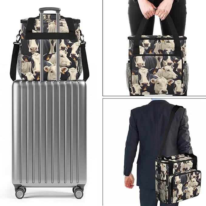 Cute Cow Print Coffee Maker Carring Bag Large Insulated Storage Organizer Case Tote Bags with Shoulder Strap for Travel Work Picnic
