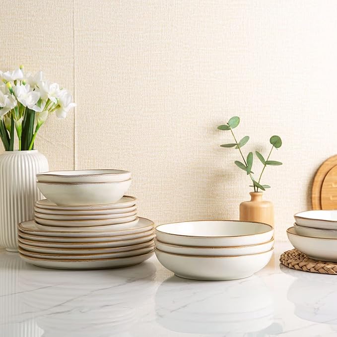 AmorArc Ceramic Dinnerware SetsHandmade Reactive Glaze Stoneware Plates and Bowls SetsHighly Scratch Resistant | Dishwasher &amp Microwave Safe Dishes SetService for 4 (12pc)