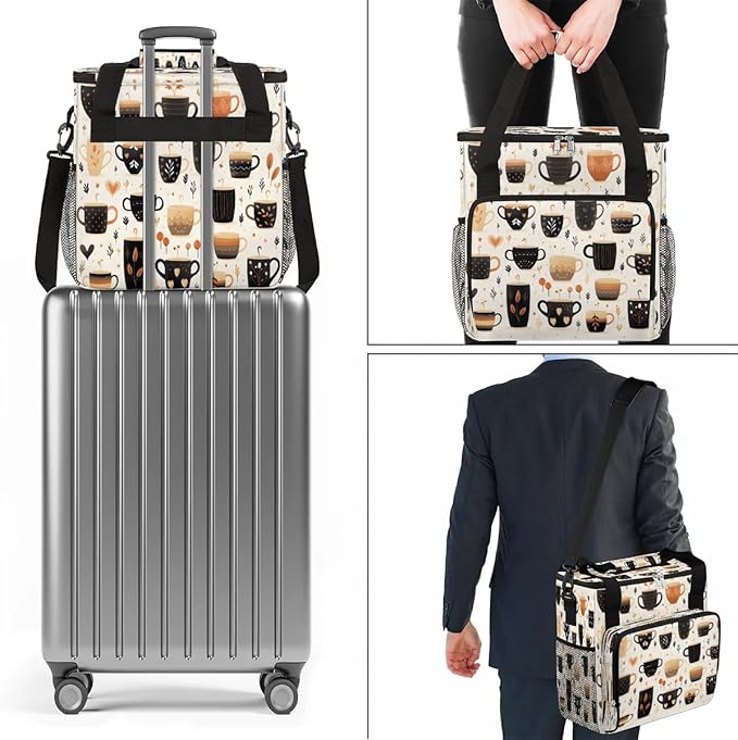 Coffee Print Coffee Maker Carrying Bag for Keurig K-Mini or K-Mini Plus Storage Portable Coffee Maker Travel Bag