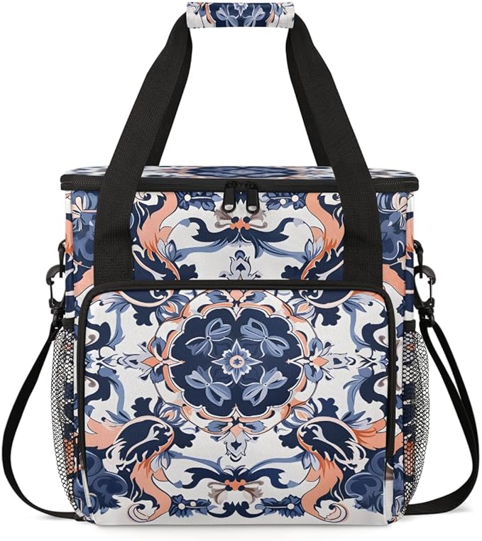 Botanic Flower Coffee Maker Carrying Bag Ethnic Floral Travel Storage Bag Compatible with K-Mini or K-Mini Plus Single Serve Coffee Brewer Carrying Case with Multiple Pockets &amp Shoulder Strap
