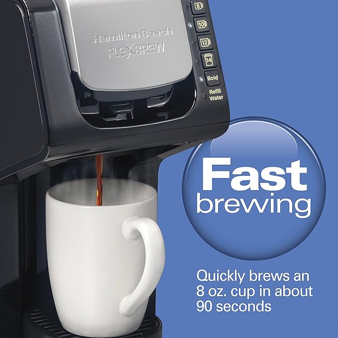 Hamilton Beach Gen 4 FlexBrew Single-Serve Coffee Maker with Removable Reservoir Compatible with Pod Packs and Grounds 50 oz. 4 Fast Brewing Options Black