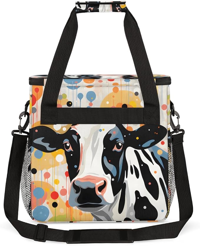 Watercolor Cow Coffee Maker Carrying Bag Colorful Cow Travel Storage Bag Compatible with K-Mini or K-Mini Plus Single Serve Coffee Brewer Carrying Case with Multiple Pockets &amp Shoulder Strap