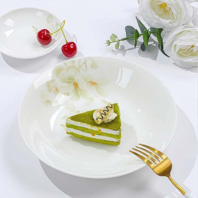 50 Pcs Fine Bone China Dinnerware SetPorcelain&ampCeramic Dinnerware SetsBone Stoneware&ampCeramic Cookware Tableware Set Includes Dinner Plates|Spoons|Pasta Bowls|Soup Pot|Chopsticks