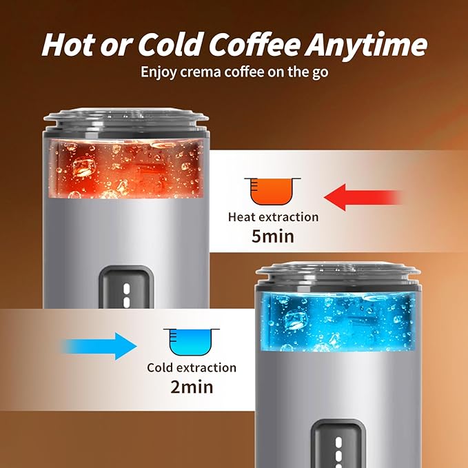 Portable Espresso Maker with Stainless Steel Body | 7500mAh Rechargeable Battery | 20 Bar Self-Heating with USB-C | Works with Most Capsules Compatible for Camping Travel Outdoor (Silvery)