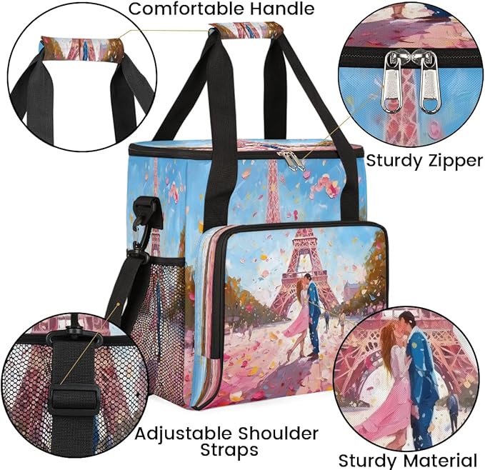 Eiffel Tower Couple Coffee Maker Travel Bag for K-Mini or K-Mini Plus Single Serve Coffee Brewer Portable Storage Tote Case for Tarvel