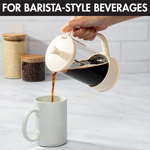 Primula French Press Coffee Maker Heat Resistant Borosilicate Glass with Stainless Steel Filters 8 Cup 34 oz Cream