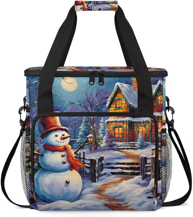 Xmas Snowman Coffee Maker Carrying Bag Cartoon Snowman Travel Storage Bag Compatible with K-Mini or K-Mini Plus Single Serve Coffee Brewer Carrying Case with Multiple Pockets &amp Shoulder Strap