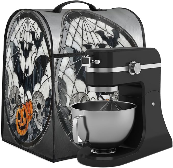 cfpolar Kitchen Aid Mixer Cover Compatible with 6-8 Quarts Halloween Skull Pumpkin Bat Stand Mixer Cover Kitchen Aid Mixers Accessories Appliance Organizer Bag Dust Covers with Zipper Pocket