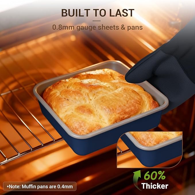 Ammeloo 21pcs Ceramic Pots and Pans Set Non Stick with Detachable Handles and Egg Frying Pan &amp 22-Piece Baking Pans Set Stackable Bakeware