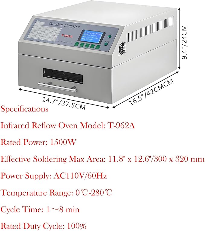 1500w Reflow Oven IR Convection Oven with PC Connectivity 8 Pre-Set Waves 350°C Drawer Style for SMT PCB LED Board Soldering