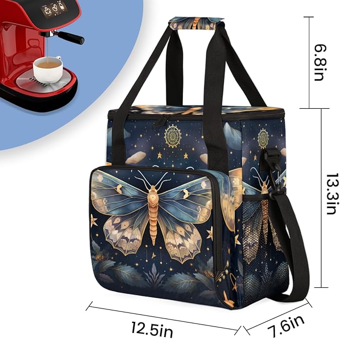 Gothic Butterfly Coffee Maker Carrying Bag Flame Butterfly Travel Storage Bag Compatible with K-Mini or K-Mini Plus Single Serve Coffee Brewer Carrying Case with Multiple Pockets &amp Shoulder Stra