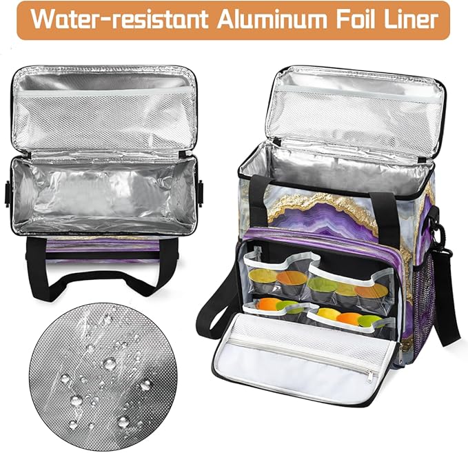 Purple Gold Marble Coffee Maker Carring Bag Travel Carrying Storage Tote Bag Compatible with Keurig K-Mini or K-Mini Plus Portable Single Serve Coffee Brewer Case with Pockets for K-cup Pods
