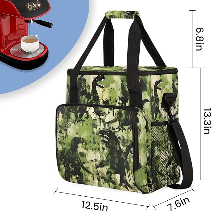 Camouflage Dinosaur Coffee Maker Carrying Bag Portable Travel Storage Tote Bag Compatible with K-Mini or K-Mini Plus Single Serve Coffee Brewer Carrying Case with Multiple Pockets &amp Shoulder Str