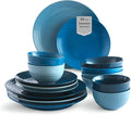 Sango Siterra Artist's Blend 16-Piece Stoneware Dinnerware Set – Service for 4 Ocean Blue Glossy Glaze with Unique Speckled Design for Everyday Dining &amp Entertainment Microwave &amp Dishwasher