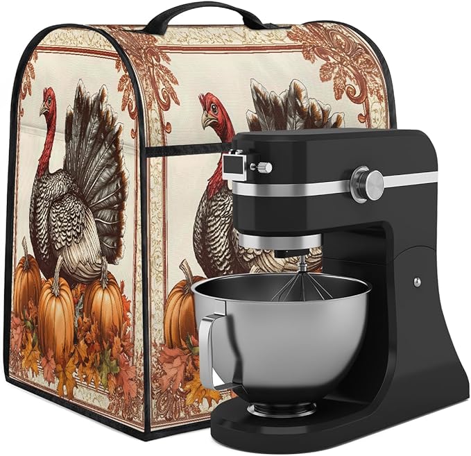 cfpolar Kitchen Aid Mixer Cover Compatible with 6-8 Quarts Turkey Thanksgiving Pumpkin Stand Mixer Cover Kitchen Aid Mixers Accessories Appliance Organizer Bag Dust Covers with Zipper Pocket