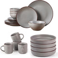 Famiware Venus Dinnerware Sets and Mercury Pasta Bowls Set and Mercury Coffee Mugs Set of 4 20 Pieces Plates and Bowls Sets Microwave and Dishwasher Safe Dark Grey