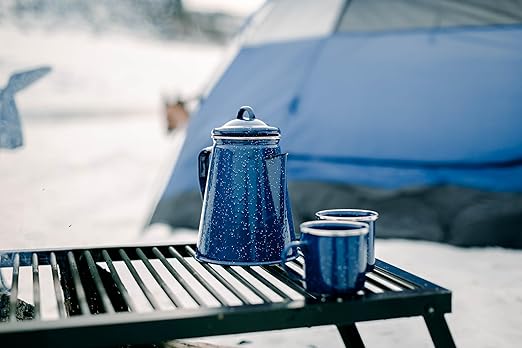 Stansport Enamel Percolator Coffee Pot &amp 4 Mug Set (11230)Blue